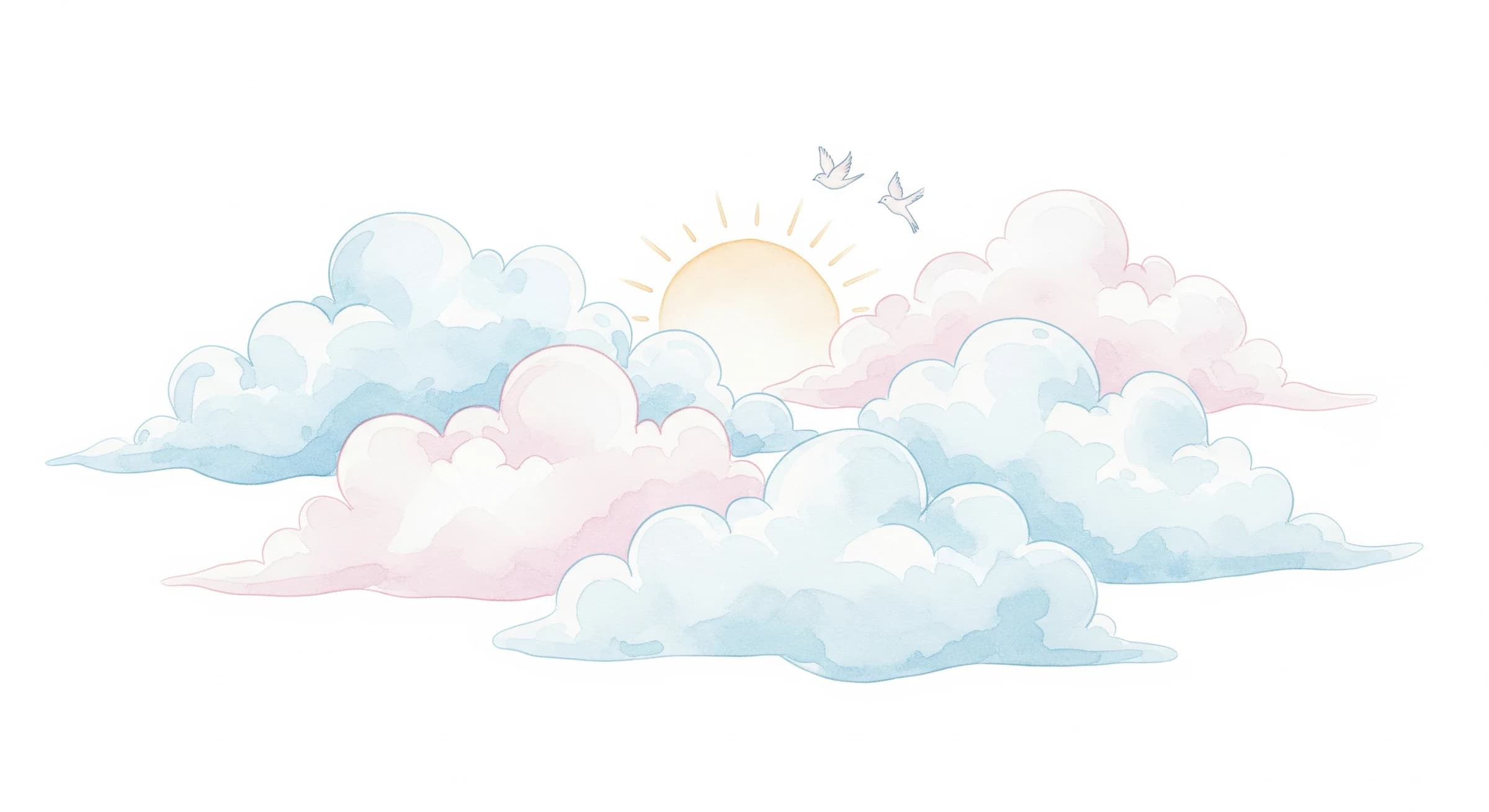やわらかな雲と太陽の水彩イラスト